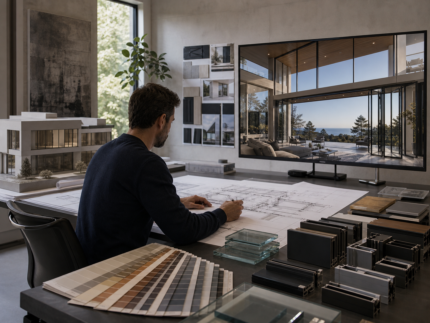 Architectural studio designing a custom folding glass wall facade