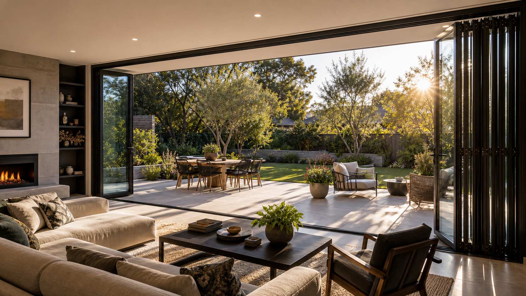 Luxury home upgraded with custom aluminum folding glass walls