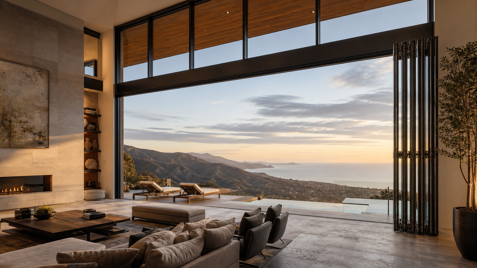 Ultra-tall heavy-duty folding glass wall with large architectural glass panels