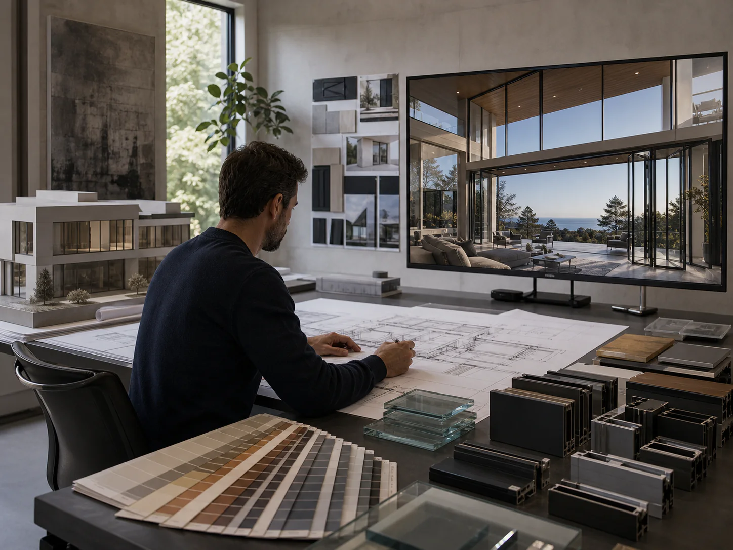 Architectural studio designing a custom folding glass wall facade