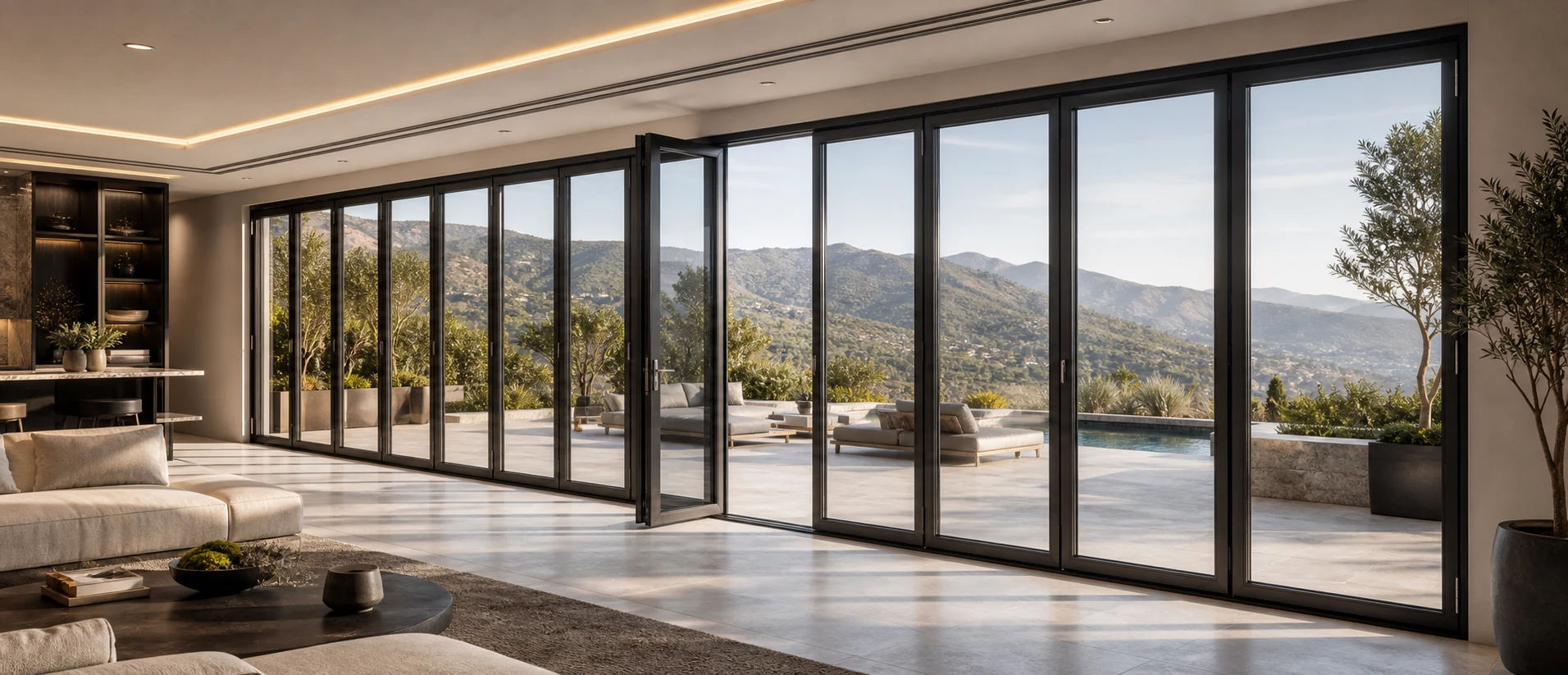 One matte black LIKI folding wall panel opened independently for daily access